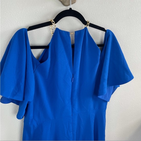 Ted Baker Bennah Cold Shoulder Gold Chain Strap Maxi Dress Cobalt Blue 6 - Picture 8 of 10